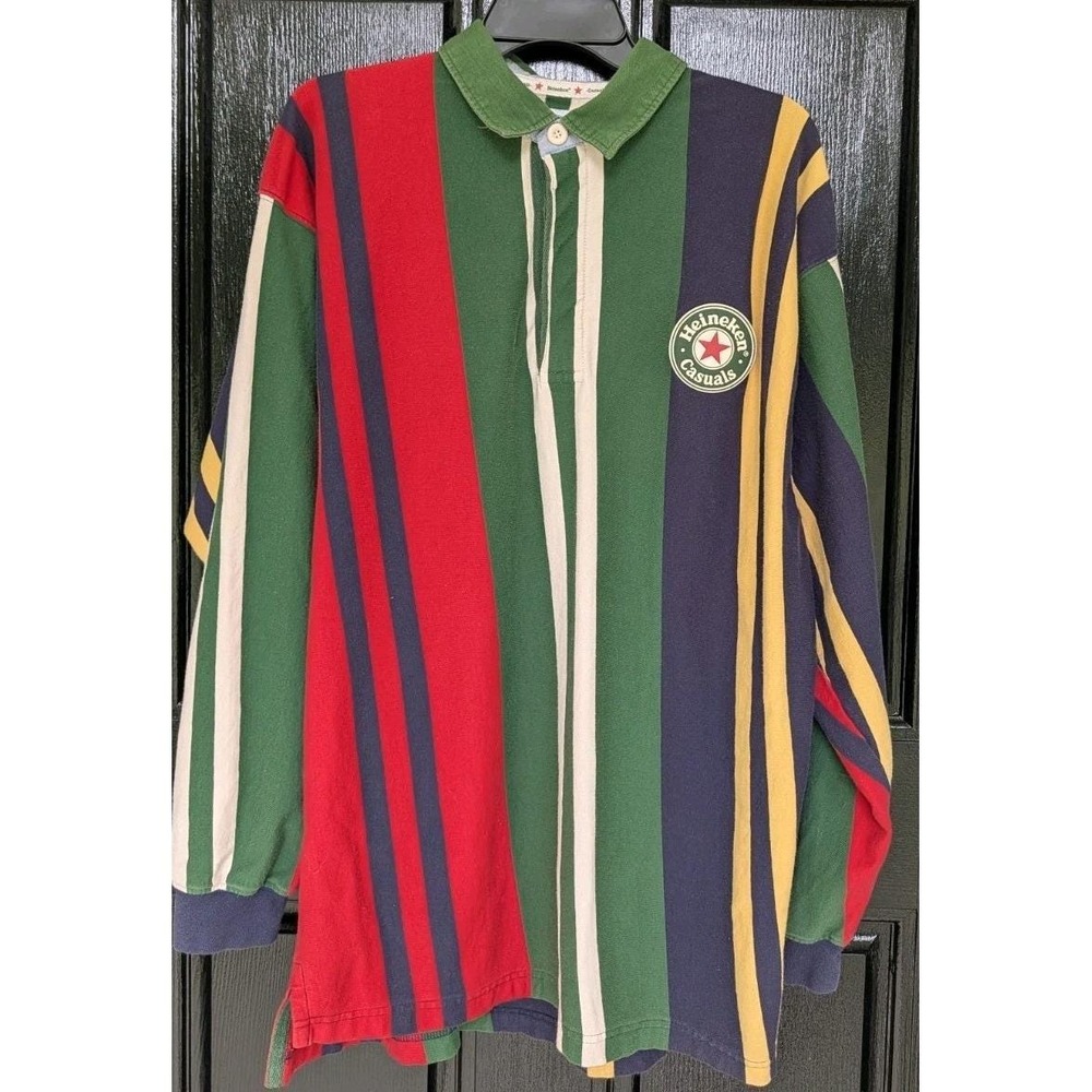 Vintage Heineken Casuals Long Sleeve Colorful Stripe Rugby Shirt Men's XL 90s